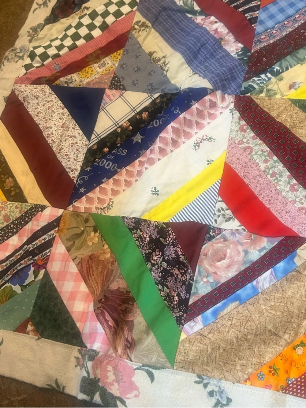 Colorful Chevron Stripes Roses Handmade Patchwork Quilt Multi-Color Cottage Core
